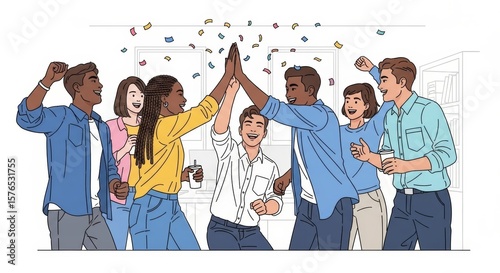 Celebrating Success A Diverse Team Giving a High Five in a Modern Office Environment