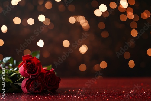 Romantic Red Roses With Warm Bokeh Lights Creating a Festive Atmosphere for S...