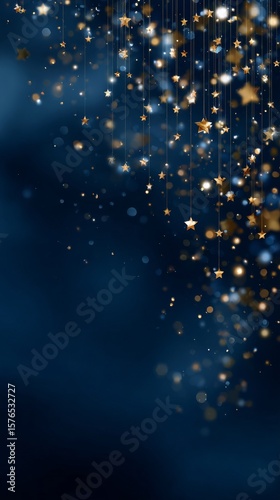 Golden Stars Falling Against a Dark Blue Background Creating a Magical Atmosp...