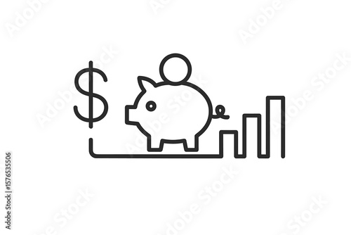 Savings growth represented by a piggy bank and increasing graph in minimalist style
