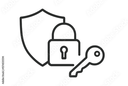 Secure key and lock symbol with shield representing protection and safety measures in cybersecurity
