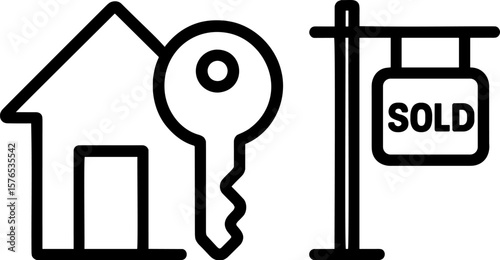 House and key symbolizing successful real estate transaction and closing process in modern design