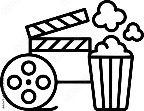 Film clapperboard, popcorn, and reel symbolize the essence of the movie experience enjoyed during a fun night out