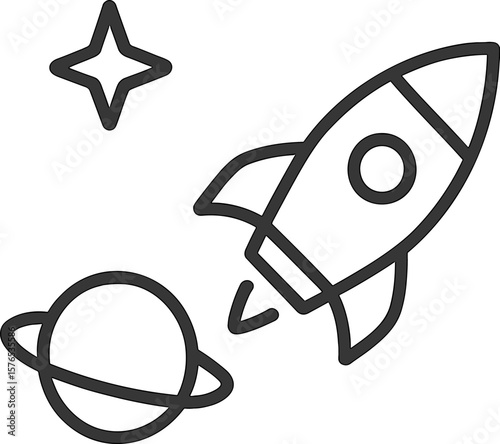 Rocket launching towards planet with rings and stars in the background creates a cosmic adventure in space exploration