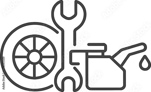 Tools and automotive symbols illustrating maintenance activities for vehicles in a simple line design