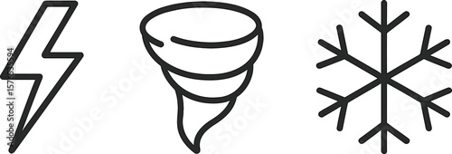 Symbols representing weather phenomena including lightning, tornado, and snowflake during a stormy season