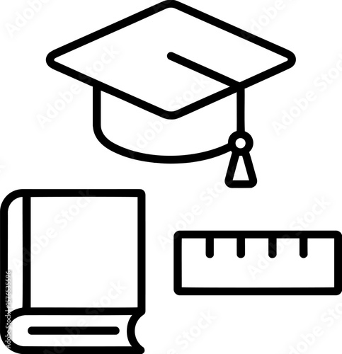Symbolic representation of education featuring a graduation cap, book, and ruler against a plain background