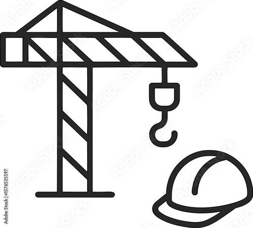 Construction crane and hard hat illustrate safety measures in urban development projects