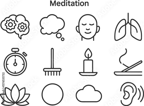 Meditation symbols featuring mindfulness concepts for relaxation, focus, and wellness practices