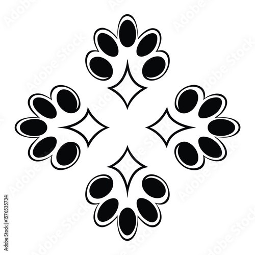 Black ink floral design with diamond shapes abstract white