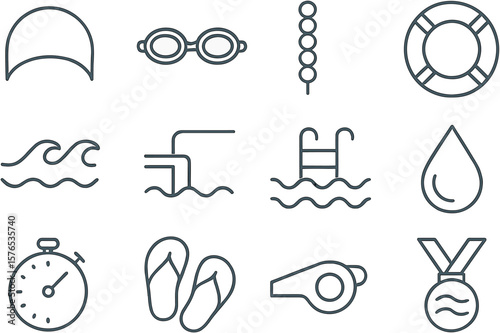 Swimming accessories and elements at a pool during summer leisure activities