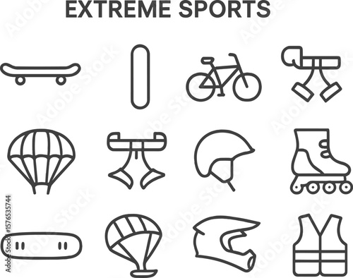Various symbols representing extreme sports activities in a clean, minimalist design