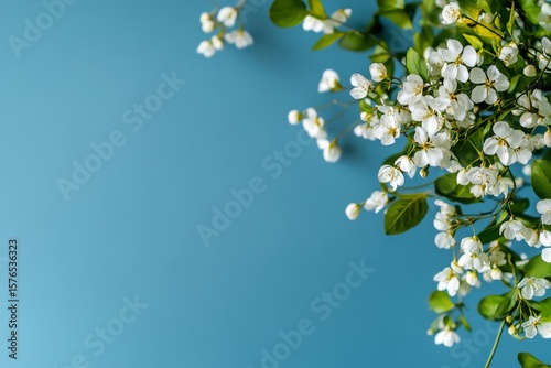 Beautiful White Flowers Arranged on a Blue Background During Springtime