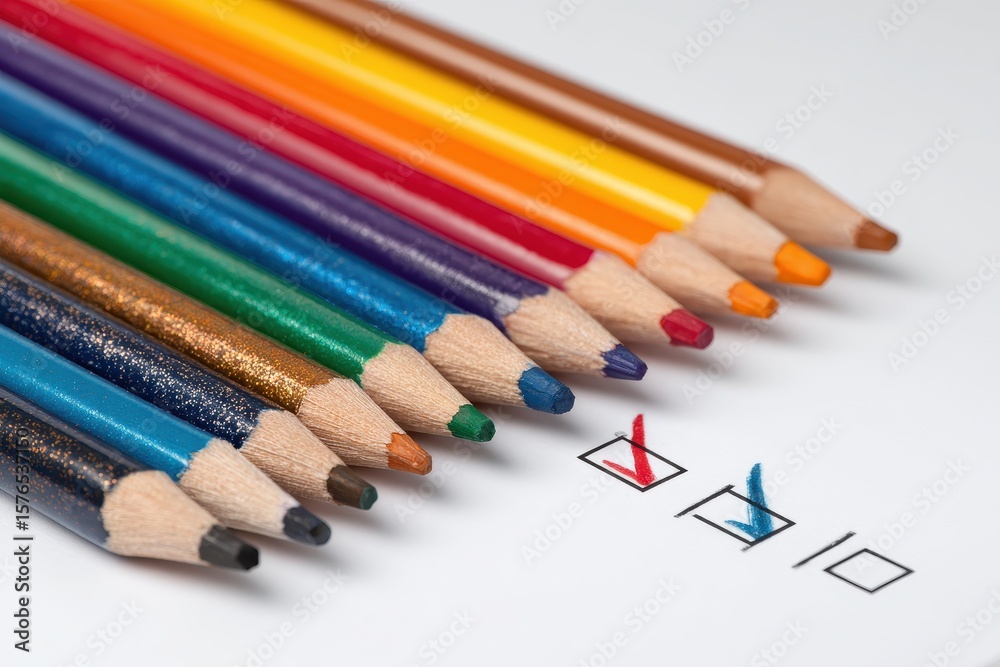 Fototapeta premium Close-Up of Checklist and Pencil on Clean White Canvas: A Creative Tool for Choices and Organization