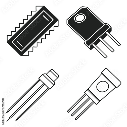 Electronic components with pins and fins semiconductors transistors
