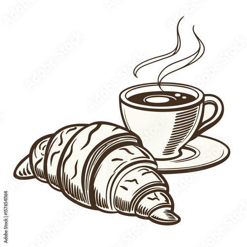 cup of coffee with croissant