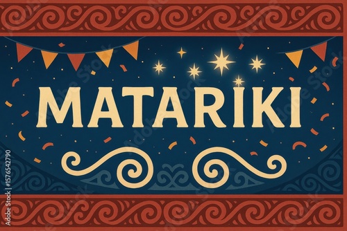 A vibrant and celebratory banner for Matariki, the Maori New Year, featuring traditional Maori patterns and a festive, welcoming design.