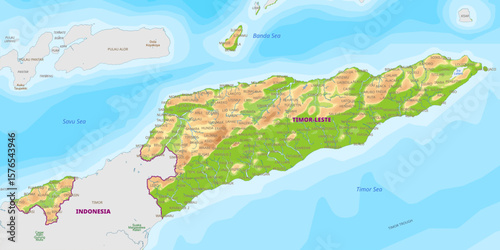 Detailed physical map of Timor-Leste