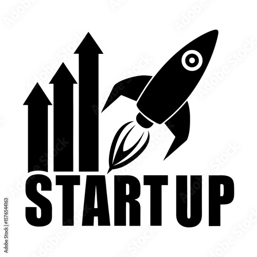 rocket icon flying past rising statistics startup.