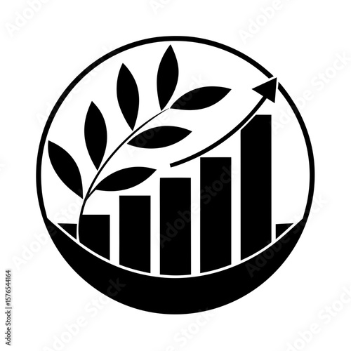 circular growth graph icon with leaves sustainable vector art.