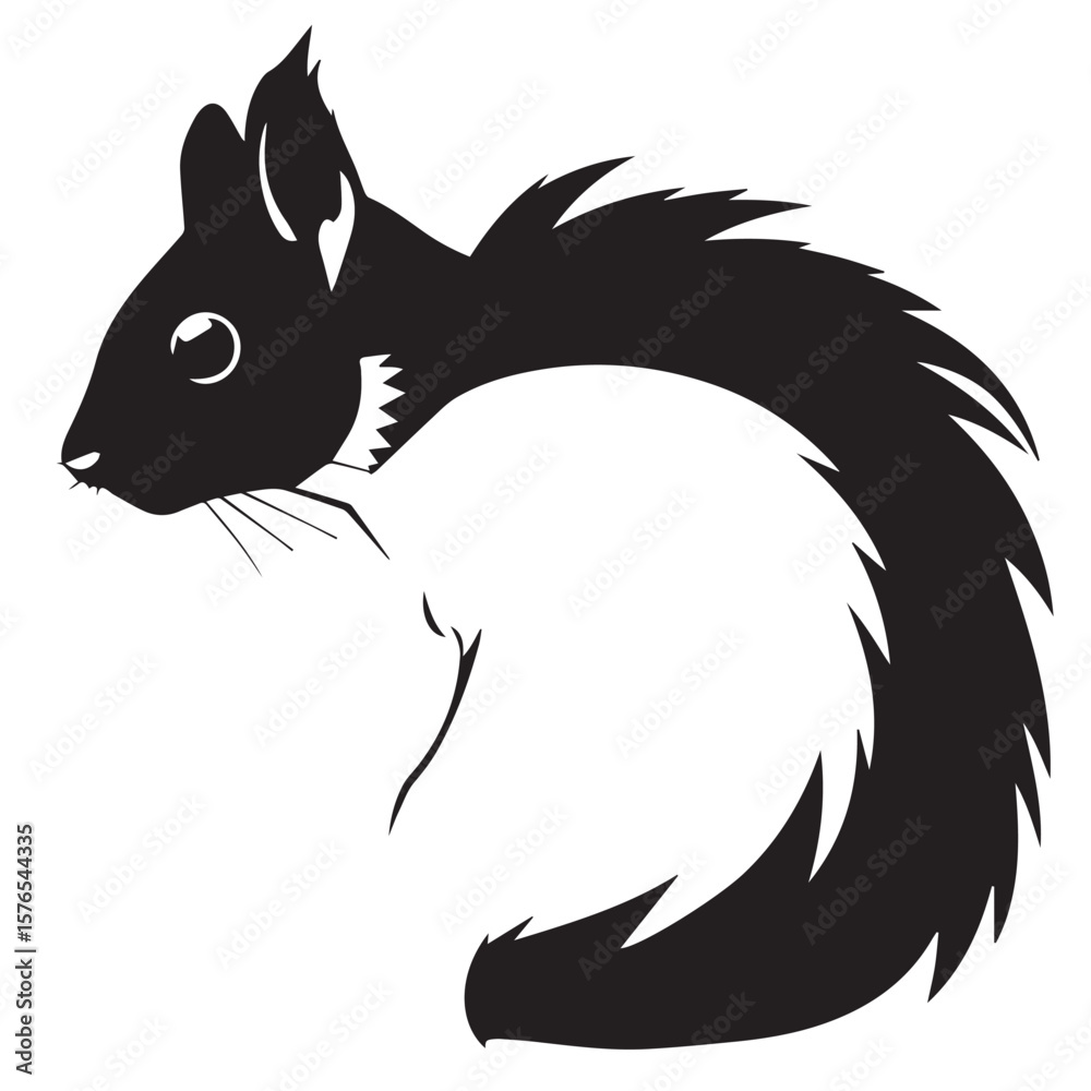 Fototapeta premium Silhouette of a Squirrel in a Stylized Artistic Black and White Design. Illustration of a Squirrel Silhouette.