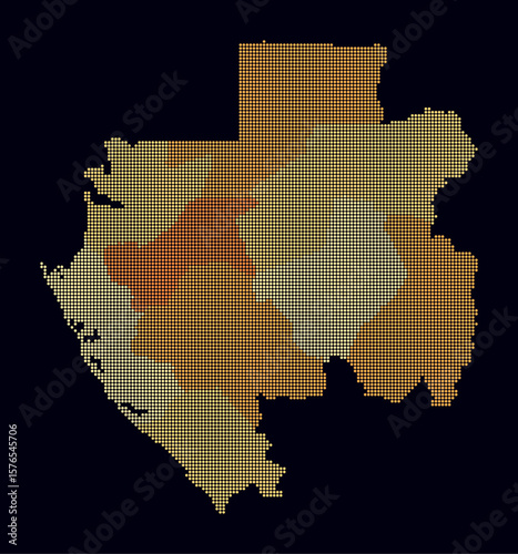 Gabon dotted map. Digital style map of the country on dark background. Gabon shape with circle dots. Colored dots style. Small size circles. Beautiful vector illustration.