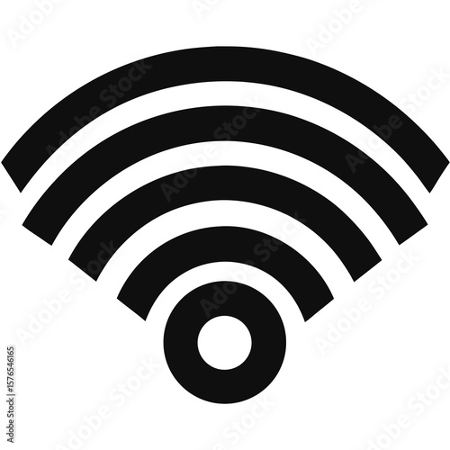 Black wi fi signal icon with radiating waves and a central circle isolated on white background