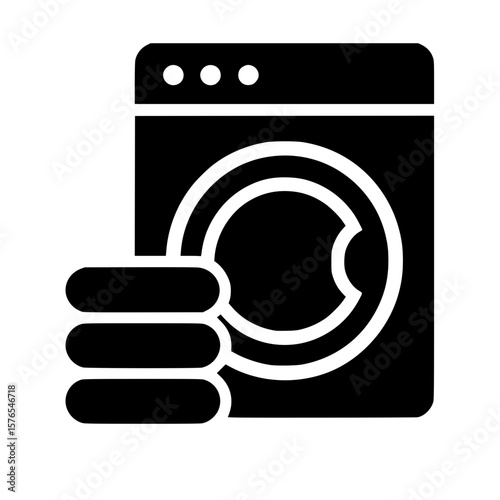 Washing Machine with Folded Towels Silhouette Icon