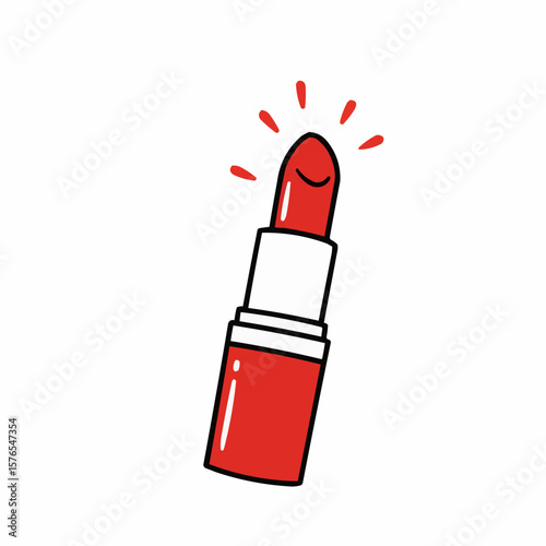 Red lipstick icon with a happy expression on white background  