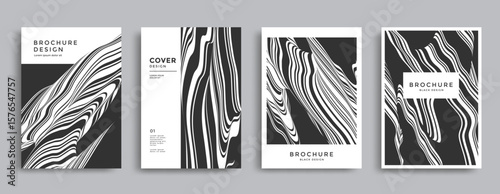 Abstract black and white brochure with wavy marble lines