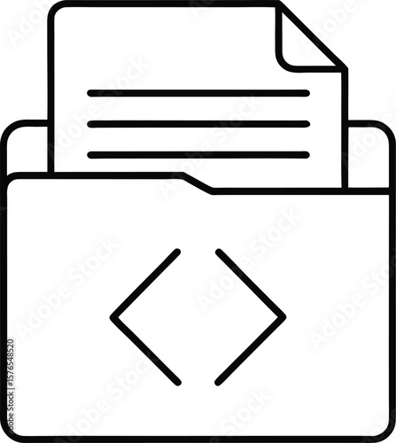 Line art icon of a file folder containing a code symbol isolated on transparent background