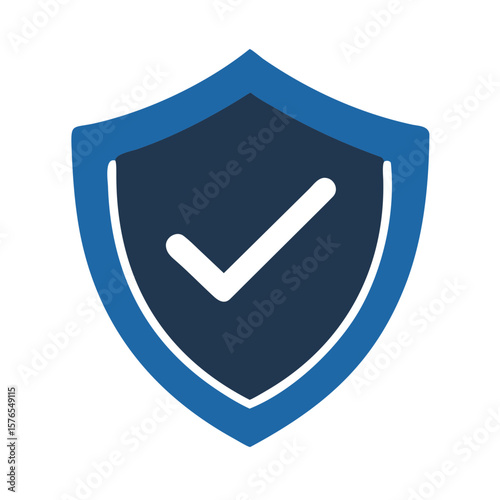 Blue shield with check mark isolated on white background