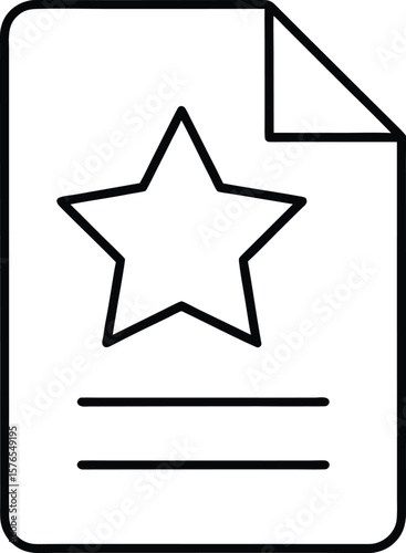 Outline icon of a document with a star mark indicating importance or a favorite isolated on transparent background