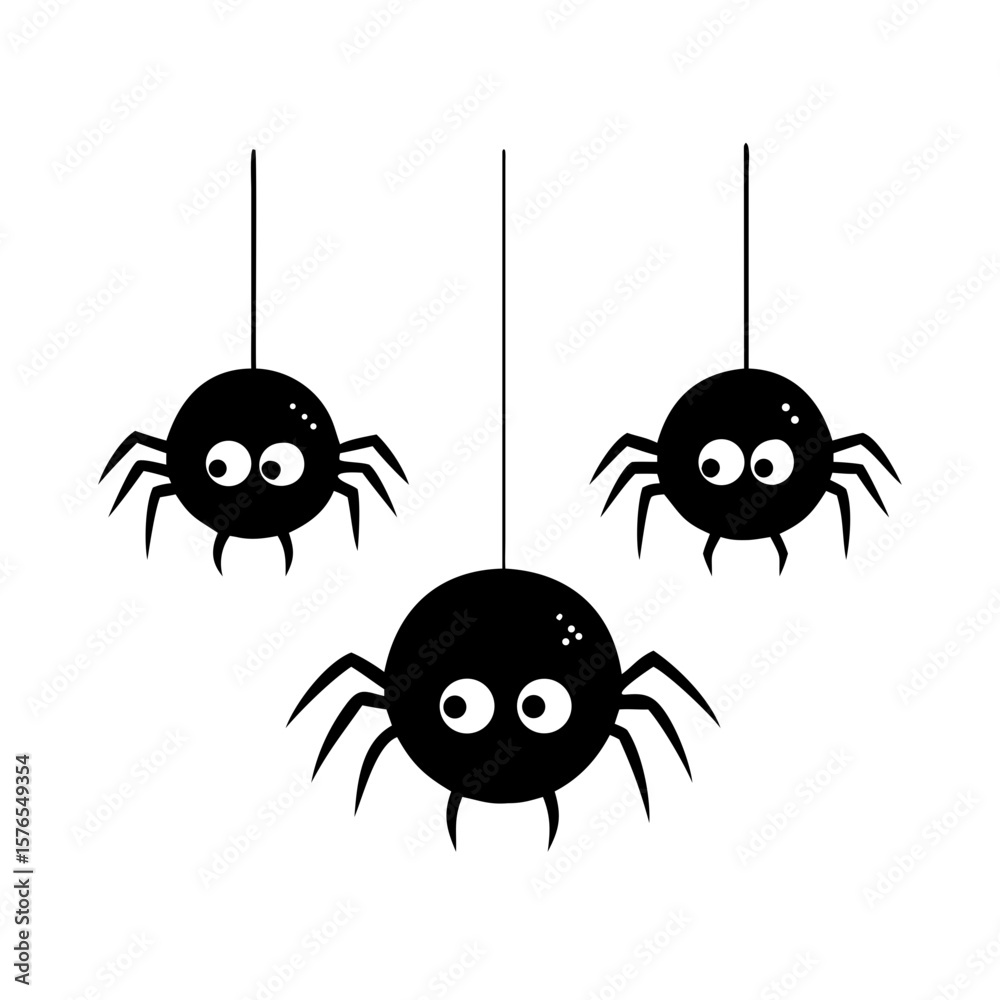Obraz premium Three cute spiders hanging on threads for halloween