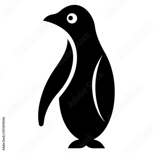 Stylized black silhouette of a cute penguin isolated on white