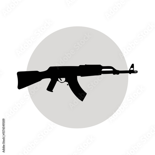 Silhouette of an assault rifle with a circular background