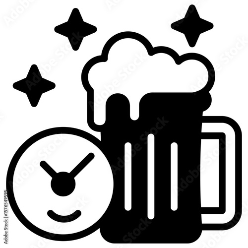 Happy Hour glyph icon, mini illustration for relaxation, party, pubs and bars UI, UX kit, app and web development, digital or print.