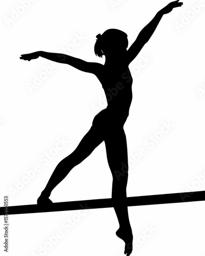 Silhouette of a gymnast performing on a balance beam with arms extended for balance and poise gracefully created with generated ai