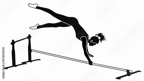 Gymnast performing a handstand on uneven bars in silhouette against a white background showing athleticism created with generated ai