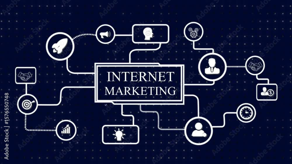 Neon line Internet marketing digital online advertising automation. Technology, Internet and network concept. business or Sales growth concept animation. certification on black background.