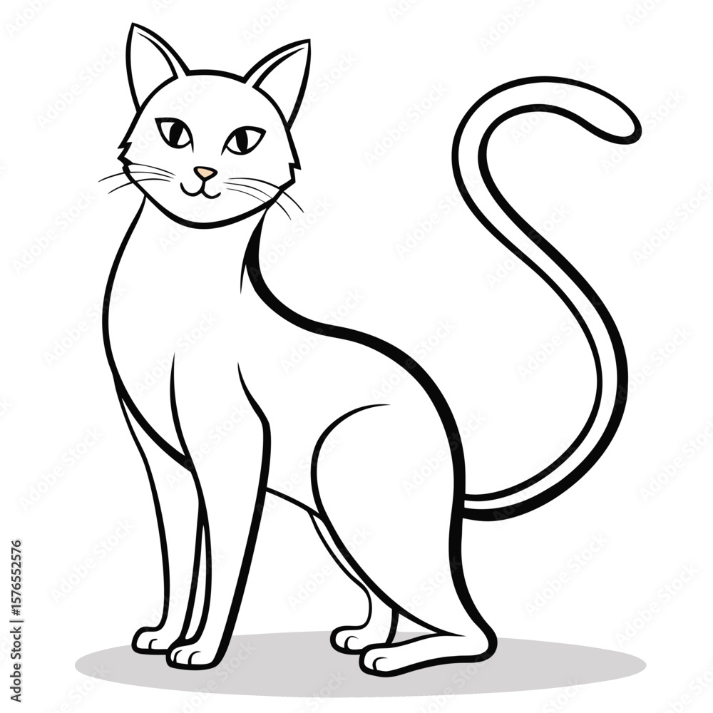 Fototapeta premium Graceful Cat Pose – Simple Line Drawing