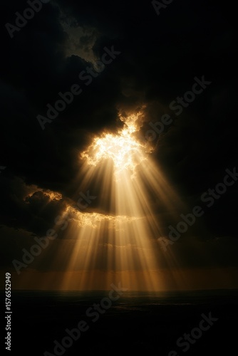 A Ray of Hope Sunlight Glistening Through Dark Clouds, Symbolizing a Higher Power