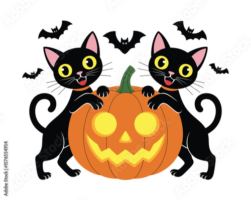 Minimalist Halloween Cat and Pumpkin Vector