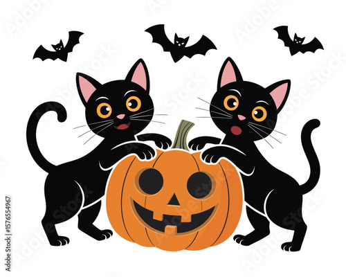 Minimalist Halloween Cat and Pumpkin Vector