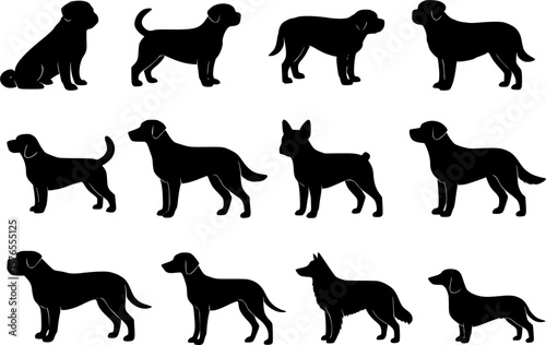 set of dogs silhouettes
