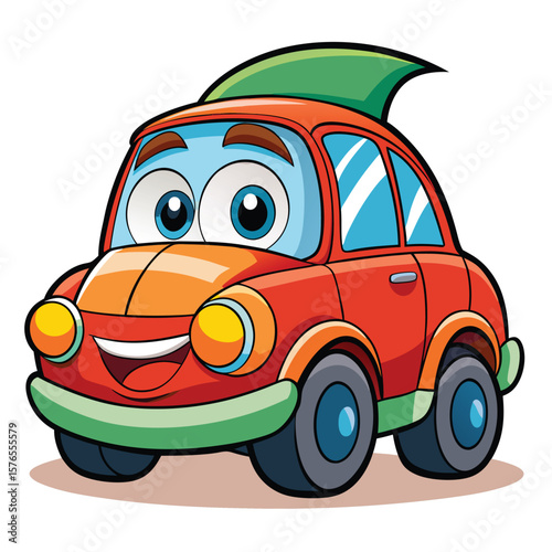 Cartoon red car with happy face