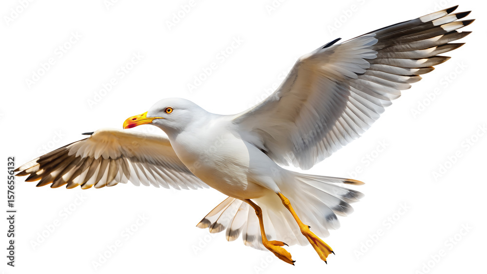 Obraz premium Soaring Seagull with Wings Spread on Transparent Background