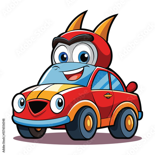 Cartoon car with horns, happy expression