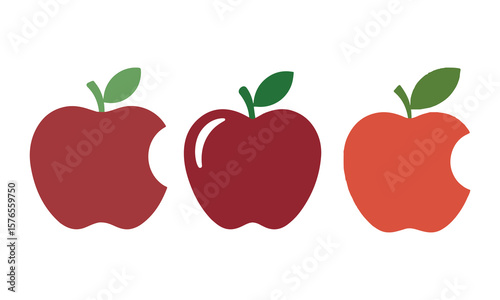 Three apples red and orange with green leaves fruit