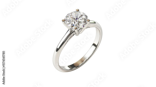 A single diamond engagement ring 3d render icon isolated on white background 
